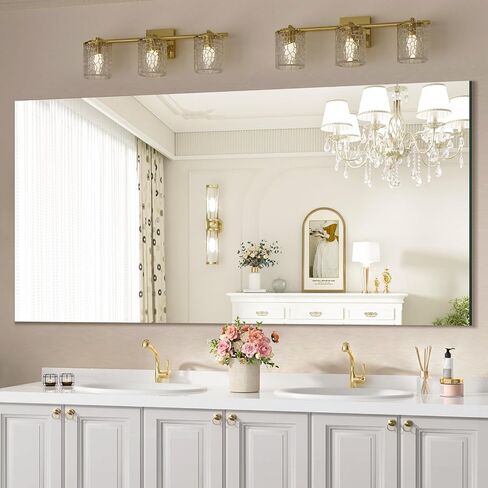 Mirrorons Bathroom Vanity Mirror 28" x 36", Frameless Mirror with Polished Edge, Hangs Horizontally or Vertically. Upgraded Shatterproof Bathroom Mirror for Wall. in Saudi Arabia