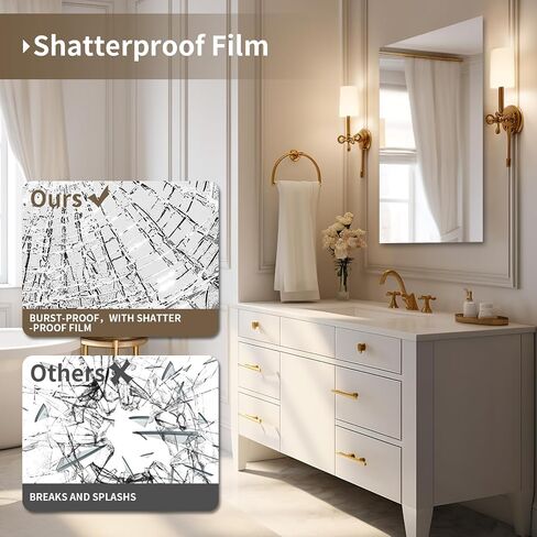 Mirrorons Bathroom Vanity Mirror 28" x 36", Frameless Mirror with Polished Edge, Hangs Horizontally or Vertically. Upgraded Shatterproof Bathroom Mirror for Wall. in Saudi Arabia