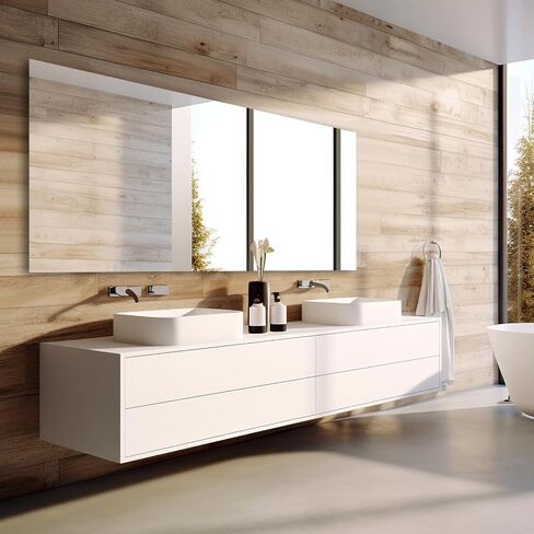 Mirrorons Bathroom Vanity Mirror 28" x 36", Frameless Mirror with Polished Edge, Hangs Horizontally or Vertically. Upgraded Shatterproof Bathroom Mirror for Wall. in Saudi Arabia