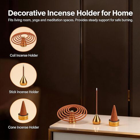 5 Pcs Cone Incense Holder Set, with Lotus Censer*2, Gourd, Water Drop, 9-Hole Base. Brass Incense Holder for Yoga, Home, Temple, Meditation (Vintage Style) in Saudi Arabia