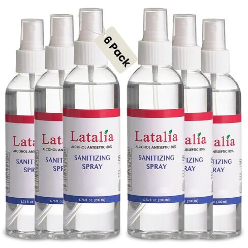 لاتاليا بخاخ مطهر لليدين غير معطر عبوة من 6 قطع | 6.67 أونصة سائلة مع 80% كحول معقم لليدين بحجم مناسب للسفر | بخاخ معقم لليدين من أجل جفاف سريع لليد in Kuwait