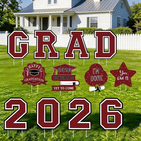 Graduation Decorations 2026 12Pcs Graduation Yard Signs Class of 2026 Outdoor Waterproof Congrats Grad Sign with Stakes for kindergarten K-12th College Any Grade Maroon in Saudi Arabia