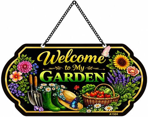 Welcome to My Garden Sign Outdoor Decor, 10x5 Inch Adjustable 24" & 37" Height Aluminum Garden Yard Sign with Stake, UV Printed Metal Garden Sign for Lawn Fence Wall, Gift for Gardeners in Saudi Arabia