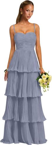 Tiered Chiffon Bridesmaid Dresses for Women Spaghetti Straps Long Formal Evening Dress in Saudi Arabia