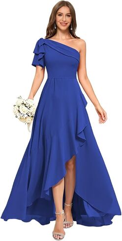 One Shoulder Bridesmaid Dresses 2026 Pleated Chiffon Long A Line Maxi Long Formal Flowy Dress YY002 in Saudi Arabia