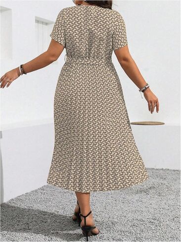 Floerns Women's Plus Size Summer Midi Dress Dolman Sleeve Pleated Work A Line Dresses in Kuwait