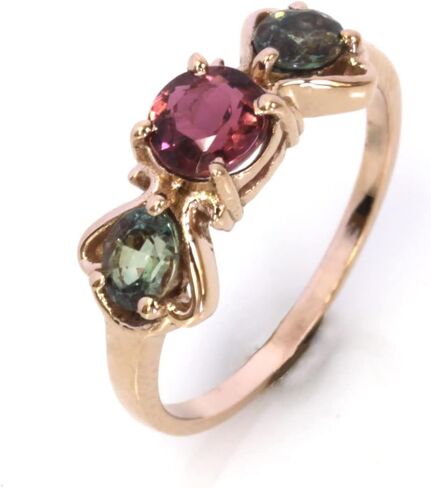Jewelry by ARSA Solid 14k Rose Gold Ring for Women Set with Natural 0.5 ctw Color Change Alexandrites & 0.8 ct Pink Tourmaline - 3 Stone Anniversary Band 7 mm - Handcrafted in USA - June Birthstone in Kuwait