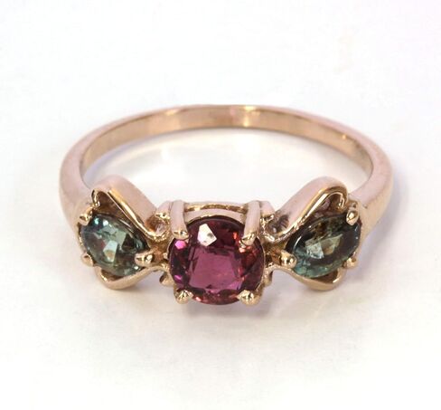 Jewelry by ARSA Solid 14k Rose Gold Ring for Women Set with Natural 0.5 ctw Color Change Alexandrites & 0.8 ct Pink Tourmaline - 3 Stone Anniversary Band 7 mm - Handcrafted in USA - June Birthstone in Kuwait