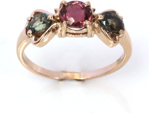 Jewelry by ARSA Solid 14k Rose Gold Ring for Women Set with Natural 0.5 ctw Color Change Alexandrites & 0.8 ct Pink Tourmaline - 3 Stone Anniversary Band 7 mm - Handcrafted in USA - June Birthstone in Kuwait