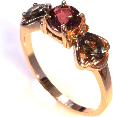 Jewelry by ARSA Solid 14k Rose Gold Ring for Women Set with Natural 0.5 ctw Color Change Alexandrites & 0.8 ct Pink Tourmaline - 3 Stone Anniversary Band 7 mm - Handcrafted in USA - June Birthstone in Kuwait