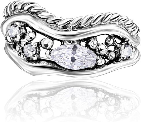 JEAN RACHEL JEWELRY 925 Sterling Silver Ring - Curved Rope with Marquise Cubic Zircona Vintage Design - Hypoallergenic, Lead & Nickel Free Jewelry - Artisan Handcrafted Statement Rings for Women in Saudi Arabia