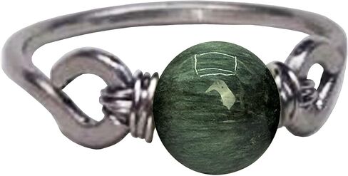 Green Chrysoberyl Cat's Eye Hand Hammered WireWrapped 6mm Bead Ring 4-16 Custom Wire, Stainless Steel-Silver-Bronze-Copper-Black Iron-Titanium-Niobium, 14K Gold-14K Rose Gold in Saudi Arabia