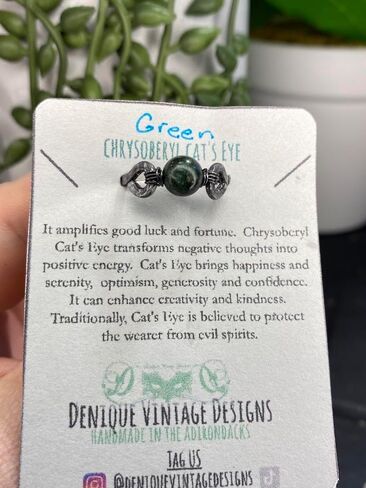 Green Chrysoberyl Cat's Eye Hand Hammered WireWrapped 6mm Bead Ring 4-16 Custom Wire, Stainless Steel-Silver-Bronze-Copper-Black Iron-Titanium-Niobium, 14K Gold-14K Rose Gold in Saudi Arabia