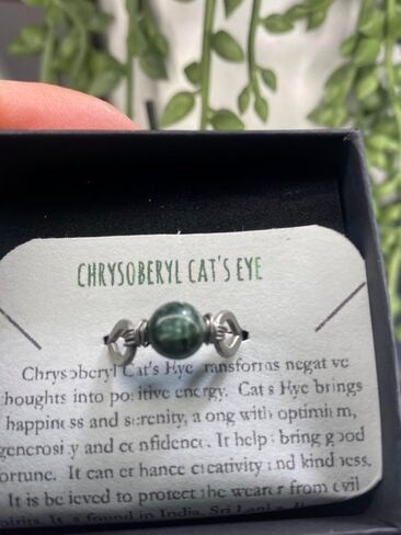 Green Chrysoberyl Cat's Eye Hand Hammered WireWrapped 6mm Bead Ring 4-16 Custom Wire, Stainless Steel-Silver-Bronze-Copper-Black Iron-Titanium-Niobium, 14K Gold-14K Rose Gold in Saudi Arabia