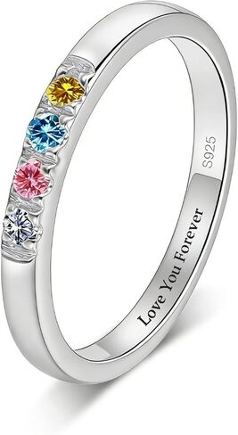 S925 Sterling Silver Personalized Family Birthstones Ring, Minimalist Gemstone Ring, Custom Dainty Multi-Stone Ring, Colorful Cubic Zirconia Stackable Promise Ring for Her in Saudi Arabia