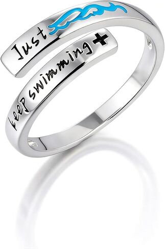 Just Keep Swimming Ring for Women 925 Sterling Silver Motivational Jewelry Swimming Gifts for Women in Saudi Arabia
