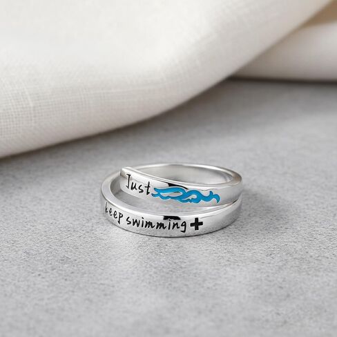 Just Keep Swimming Ring for Women 925 Sterling Silver Motivational Jewelry Swimming Gifts for Women in Saudi Arabia