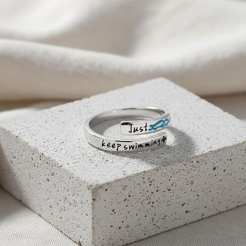 Just Keep Swimming Ring for Women 925 Sterling Silver Motivational Jewelry Swimming Gifts for Women in Saudi Arabia