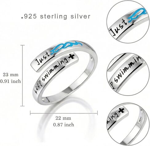 Just Keep Swimming Ring for Women 925 Sterling Silver Motivational Jewelry Swimming Gifts for Women in Saudi Arabia