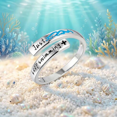 Just Keep Swimming Ring for Women 925 Sterling Silver Motivational Jewelry Swimming Gifts for Women in Saudi Arabia