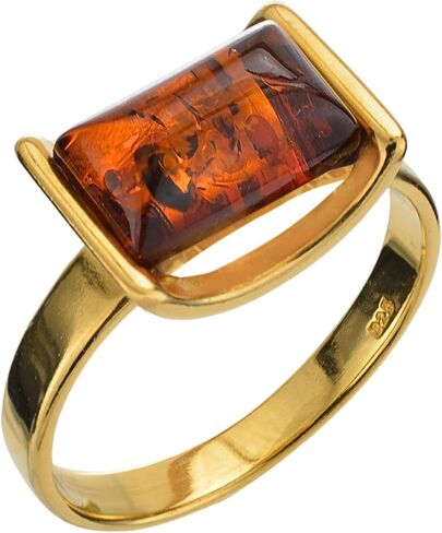 Amber Women's Jewelry - Genuine Baltic Honey Amber and Gold Plated Sterling Silver Ring in Saudi Arabia