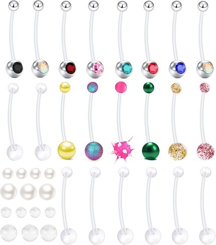 22Pcs Mix Style Pregnancy Belly Button Rings Long Bar 38mm Sport Maternity Flexible Bioplast Clear Navel Belly Rings Piercing Retainer for Women in Saudi Arabia