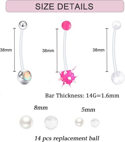 22Pcs Mix Style Pregnancy Belly Button Rings Long Bar 38mm Sport Maternity Flexible Bioplast Clear Navel Belly Rings Piercing Retainer for Women in Saudi Arabia