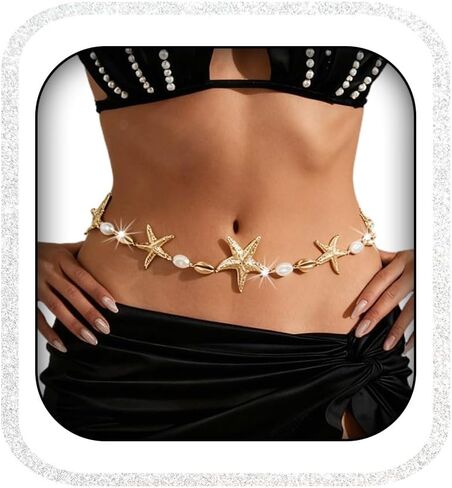 Abien Starfish Waist Chain Belt Gold Starfish Shell Belly Chain Summer Beach Bikini Body Chain Boho Body Accessories for Women in Saudi Arabia