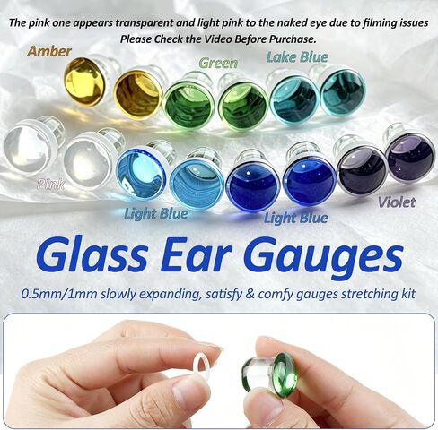 7 Colors Glass Single Flare Gauges for Ears Comfy Ear Gauge Plugs and Tunnels with O-Ring Ear Stretching Kit 14G-11/16 Available for Women Men Expanders Piercing Jewelry in Kuwait
