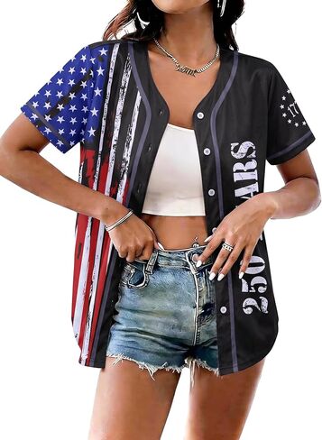 250th Anniversary American Flag Jersey Shirt Women Patriotic USA Short Sleeve Shirts 4th of July Baseball Tee Top in Saudi Arabia
