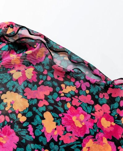 SELINK Long Sleeve Mesh Tops for Women Floral Print Sheer Blouses Mock Neck See Through Shirts in Saudi Arabia