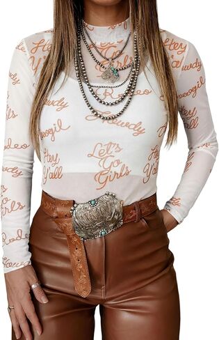 SELINK Long Sleeve Mesh Tops for Women Floral Print Sheer Blouses Mock Neck See Through Shirts in Saudi Arabia