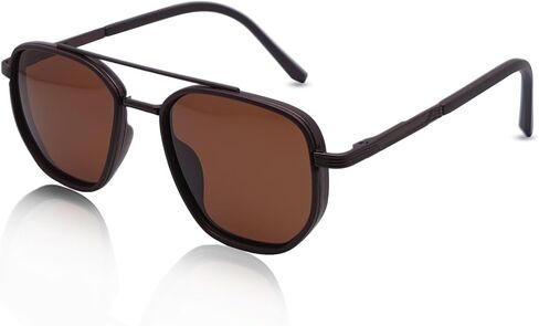 Tangle Free Aviator Sunglasses for Women Polarized Metal Square Frame, UV Protection, Black Brown Gold Shades in Saudi Arabia
