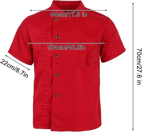Chef Jacket Uniform Chef Coat Men Chef Jackets Short Sleeves Kitchen Uniform Cotton Soil Release Machine Washable Suitable for Wai, Red, L in Kuwait