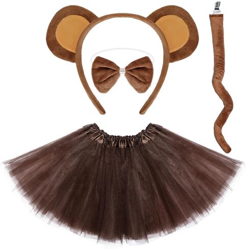 Monkey Costume Set Monkey Ears Headband Bowtie Tail Tutus Costume Accessory for Women Halloween Cosplay Set in Saudi Arabia