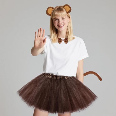 Monkey Costume Set Monkey Ears Headband Bowtie Tail Tutus Costume Accessory for Women Halloween Cosplay Set in Saudi Arabia