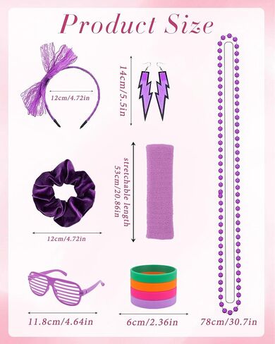 80s Outfit for Women - Neon Scrunchies Necklace Fishnet Gloves Bracelets Glasses and Earrings Headband for Cosplay in Saudi Arabia