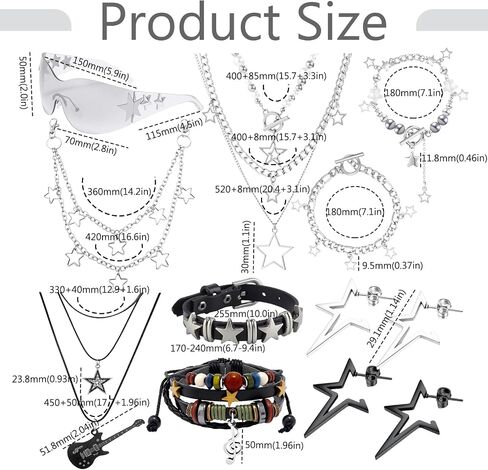 Y2k Accessories Set Y2k Jewelry Set Star Y2K Choker Necklace Sunglasses Earrings Pants Chain Bracelet Grunge Punk Rock Roll Star Accessories Grunge Emo Jewelry Gifts For Women in Saudi Arabia