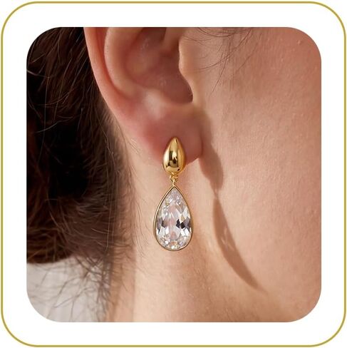 Gold Dangle Earrings for Women, 14K Gold Plated CZ Chain Earrings | Lightweight dangling earrings with sparkling cubic zirconia. Elegant jewelry for weddings and daily wear in Saudi Arabia