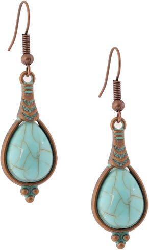 MINACHI Boho Antique Copper Tone Created Turquoise Teardrop Dangle Drop Earrings for Women, Vintage Western Tribal Jewelry Gift for Women in Kuwait
