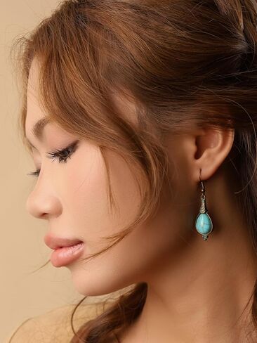 MINACHI Boho Antique Copper Tone Created Turquoise Teardrop Dangle Drop Earrings for Women, Vintage Western Tribal Jewelry Gift for Women in Kuwait