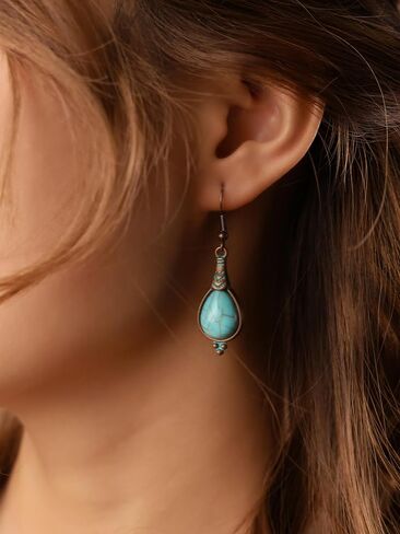 MINACHI Boho Antique Copper Tone Created Turquoise Teardrop Dangle Drop Earrings for Women, Vintage Western Tribal Jewelry Gift for Women in Kuwait