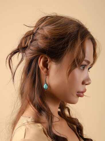 MINACHI Boho Antique Copper Tone Created Turquoise Teardrop Dangle Drop Earrings for Women, Vintage Western Tribal Jewelry Gift for Women in Kuwait