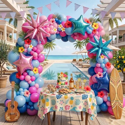 Blue and Pink Balloon Garland Arch Kit 135Pcs with five-pointe Star balloons for summer aloha Baby shower Gender reveal Hawaii cartoon birthday decorations in Kuwait