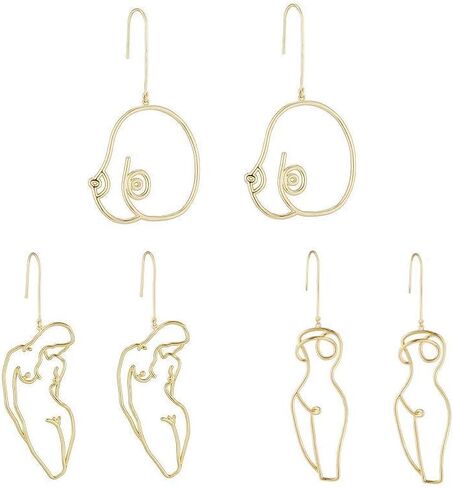 Boob Earring Face Abstract Gold Female Body Pendant Dangle Earrings Sets Picasso women shape Chokers wire face Stud Earring-6 pairs in Kuwait