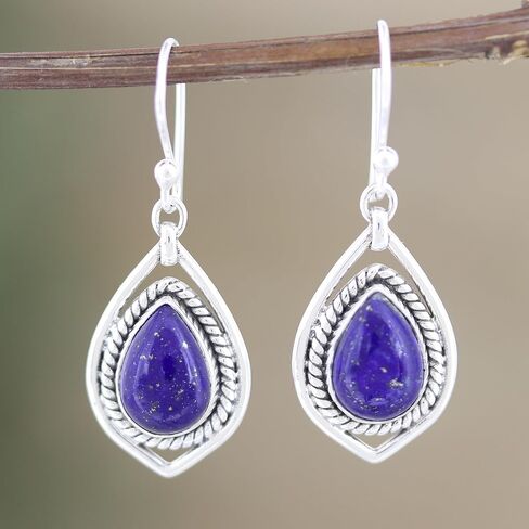 NOVICA Lapis lazuli .925 Sterling Silver Dangle Earrings 'Royal Soul' in Kuwait