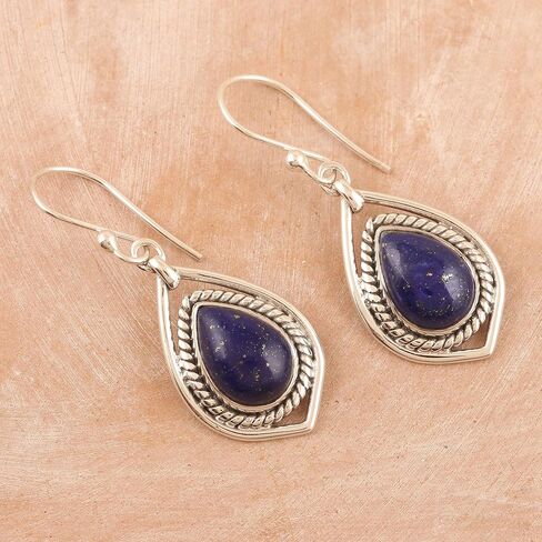 NOVICA Lapis lazuli .925 Sterling Silver Dangle Earrings 'Royal Soul' in Kuwait