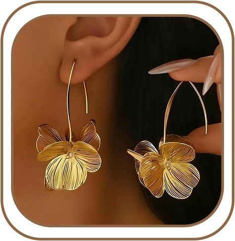 Flower Dangle Drop Earrings for Women Gold Floral Earrings Summer Statement Earring Jewelry in Saudi Arabia