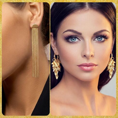 Nosiny 6 Pairs Long Tassel Dangle Earrings for Women Gold Long Chain Drop Fringe Earrings Set Hypoallergenic Statement Jewelry for Party Prom Women Wedding Gifts in Kuwait