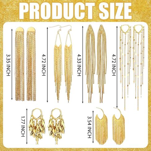 Nosiny 6 Pairs Long Tassel Dangle Earrings for Women Gold Long Chain Drop Fringe Earrings Set Hypoallergenic Statement Jewelry for Party Prom Women Wedding Gifts in Kuwait